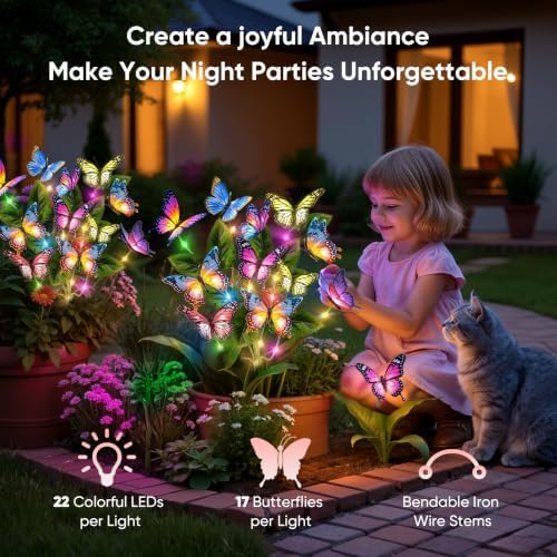 Solar Lights Outdoor Garden Decor: 8 Pack Colorful LEDs Butterfly Lights - Image 4