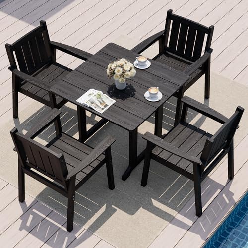 Pamapic Patio Dining Table Set, 5-Piece Outdoor Dining Set for 4, Black by Pamapic
