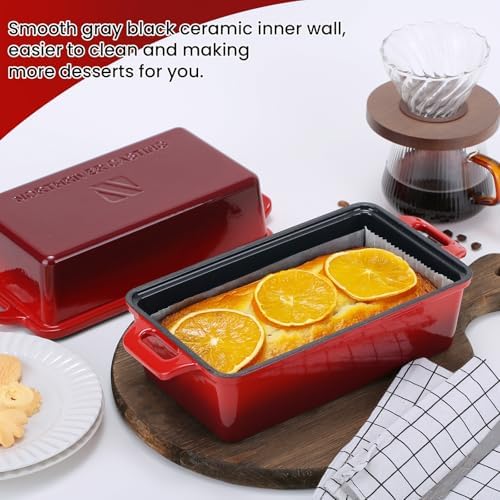Northriver Casting 9x5 Inch Enameled Cast Iron Loaf Pan with Lid, Perfect Bread Baking Pan | Even Heat Distribution for Homemade Bread, Cake, Meatloaf，2 Piece set，Red - Image 7