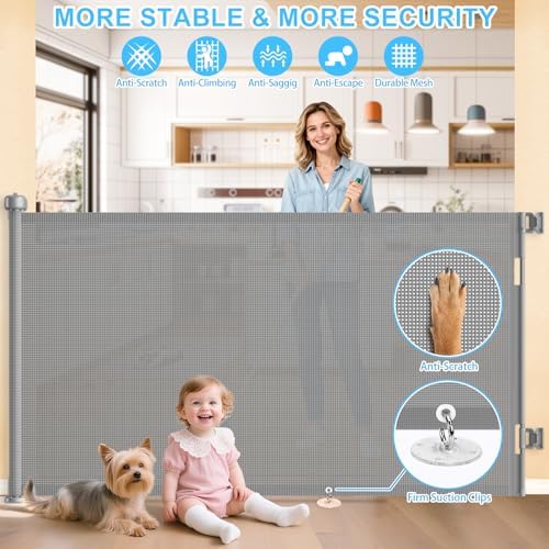 EZIGO 55 Inch Retractable Baby Gates, 41 Inch Extra Tall Retractable Gate - Image 3