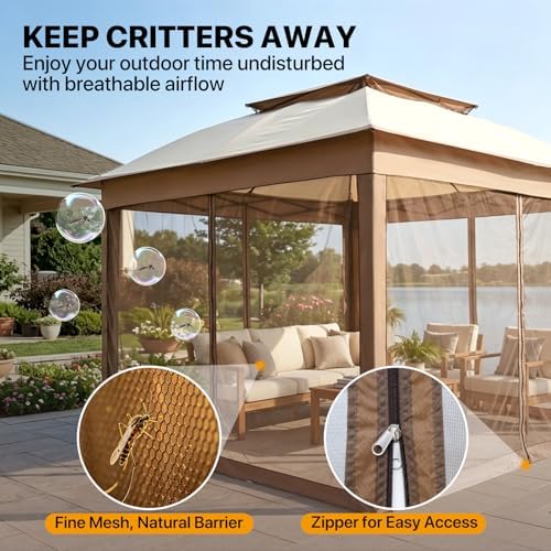 COOS BAY 11x11 Pop Up Gazebo with Netting, Canopy Tent, Beige - Image 6