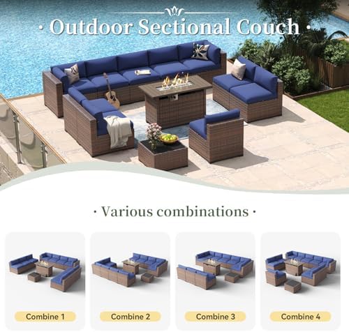 Aoxun 12 Piece Patio Furniture Set with 44" Fire Pit Table Wicker Rattan - Image 6