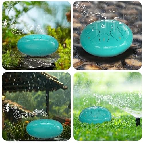 Rain Drum for Outside Garden, 6 Inches 8 Notes Steel Tongue Chakra Drums, Waterproof Meditation Rain Chime, Musical Instruments for Adult Gift with Bag, Music Book, Drum Mallets (Blue) - Image 4