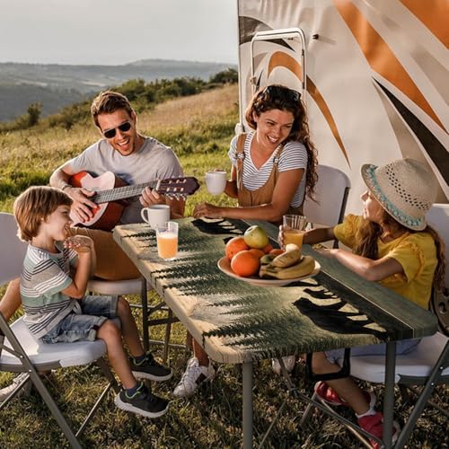 Picnic Table Cover with Bench Covers and Bag, Forest Mountain Bear Wooden Waterproof Windproof, Fitted Tablecloth Cover with Elastic Edge, for Indoor & Outdoor, Garden, Camping, 3 PCS 30x72 Inch - Image 2
