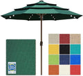 EliteShade USA 10-Year-Non-Fading 10ft 3-Tier Market Patio Umbrella, Commercial Table Umbrella with 80 Solar LED Lights, Crank Open, Windproof & UPF 50+ UV Protection for Garden, Deck, Pool, Backyard, No Tilt, Forest Green by EliteShade