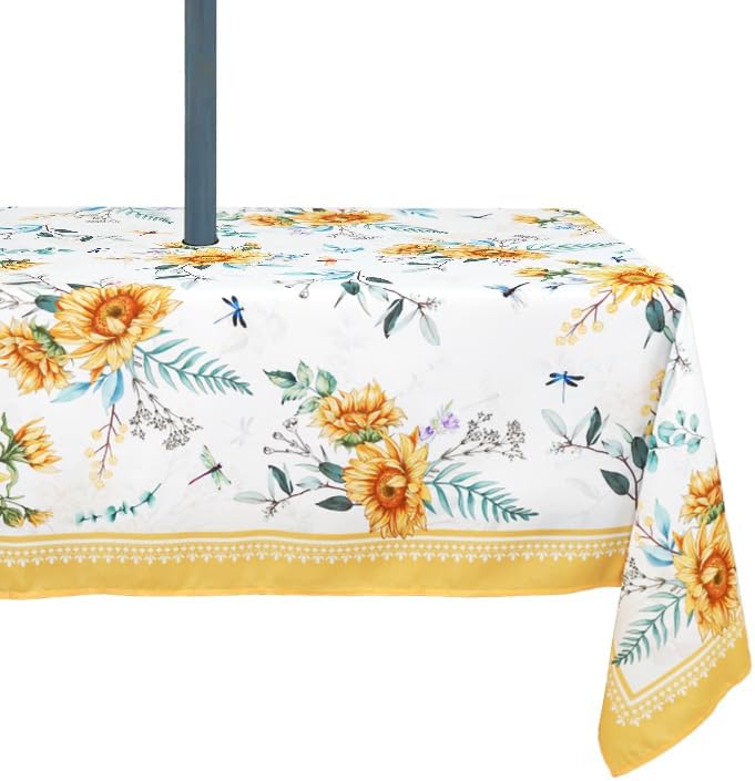 Outdoor Tablecloth with Umbrella Hole Lemon Print Outdoor Table Cover, Windproof & Easy Install Patio Tablecloth for Picnic, Garden, Backyard & Summer Parties 60 x 102 in by Rodvnyh