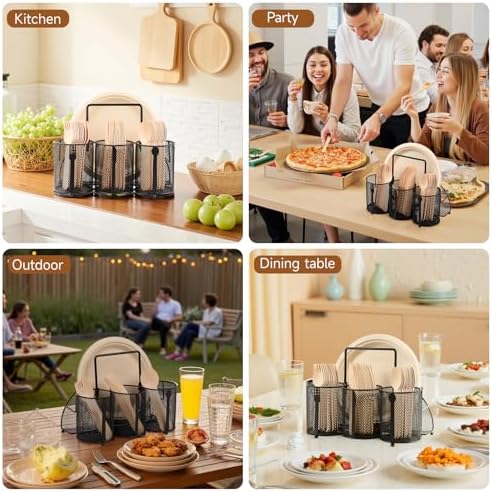 Utensil Caddy Silverware Holder for Party, Metal Mesh Cutlery Storage Organizer for Forks Spoons Napkins Plates, Perfect for Kitchen, Buffet, Picnic, Camping & Outdoor BBQ - Image 6