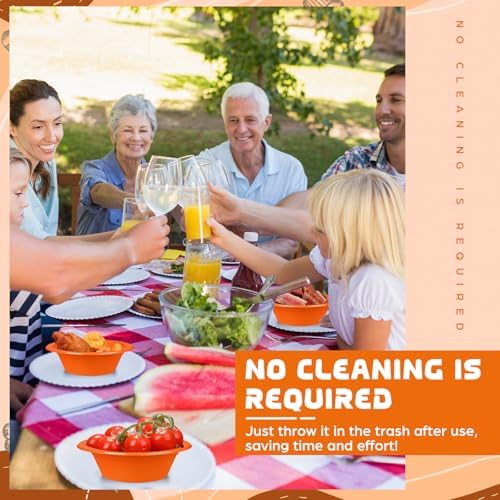 24 Pack 12 oz Disposable Plastic Bowls Dessert, Ice Cream, Salad, Soup Serving Cups for Party, Picnic, Food Snacks (Orange) - Image 5