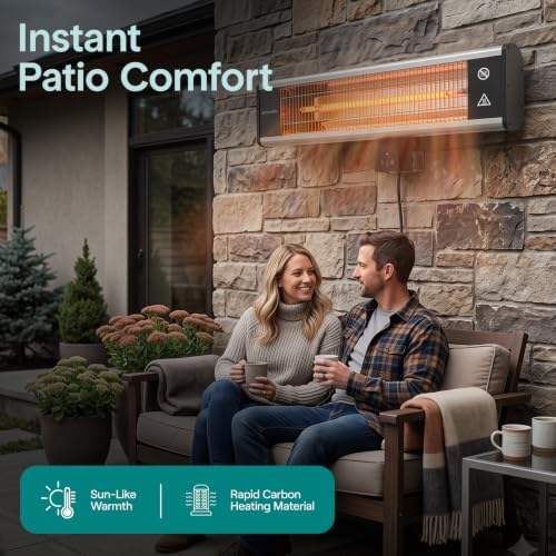 SereneLife Infrared Patio Heater, Wall-Mounted Electric Heater with Remote Control, 1500W, IP65 Approved, Odorless, Indoor/Outdoor for Patio, Restaurant, Backyard, Garage, Decks - Image 3