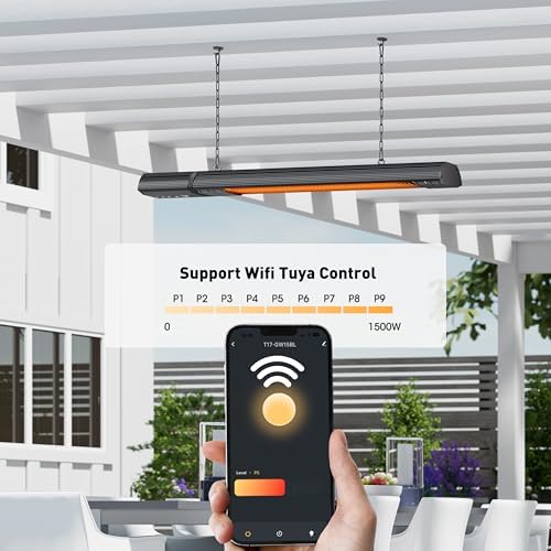 Ceiling Electric Outdoor Heater Wifi Control Wall-Mounted Hanging Patio 1500W Infrared 9 Heat Levels, 24H Timers, Carbon Fiber Tube Heating Wall Heater for Gazebo, Balcony (Rose Gold Tube) - Image 3