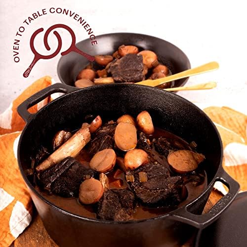 Cuisinel Cast Iron Dutch Oven - 5-Quart Deep Pot + Lid + Pan Scraper + Handle Cover Grips - Large Pre-Seasoned Cooker for Baking Bread, Soup, Frying - Indoor/Outdoor Kitchen, Camping, Fire, BBQ Safe - Image 5