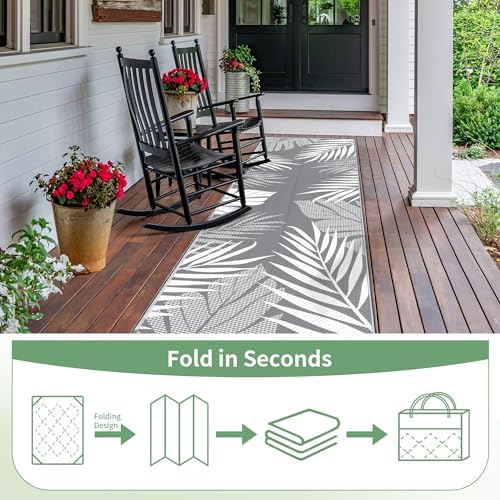 GENIMO Outdoor Rug, Waterproof Plastic Runner Rugs, 2.5'x8' Grey White - Image 6