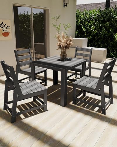 GREENVINES 5PCS Patio Dining Set, HDPE Square Table & 4 Side Chairs, Gray - Image 4