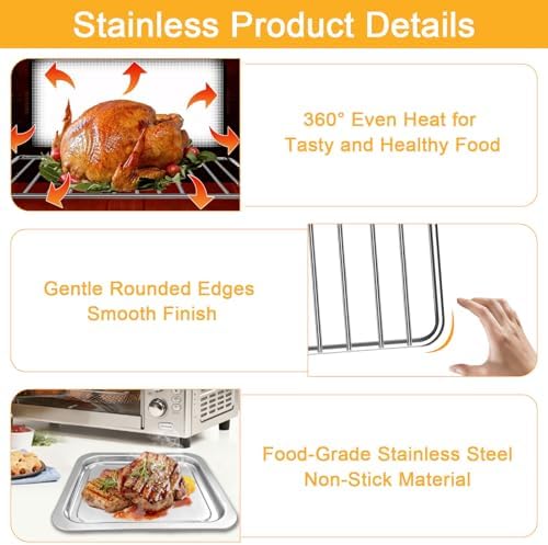 Air Fryer Replacement Parts for Emeril Lagasse Everyday 360 Air Fryer, Food-Grade Non-stick Stainless Steel Air Fryer Accessories，Including 12''×10'' Grill Pan Plate Tray and 12.4''×10'' Wire Rack - Image 5