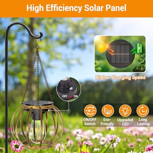 KOOPER Solar Lanterns Outdoor Waterproof, Upgraded Bronze Metal Hanging Solar Lights Outdoor Lanterns, Brighter Auto On/Off Outdoor Hanging Lantern for Yard Patio Pathway Porch Garden Decor 2 Pack - Image 5