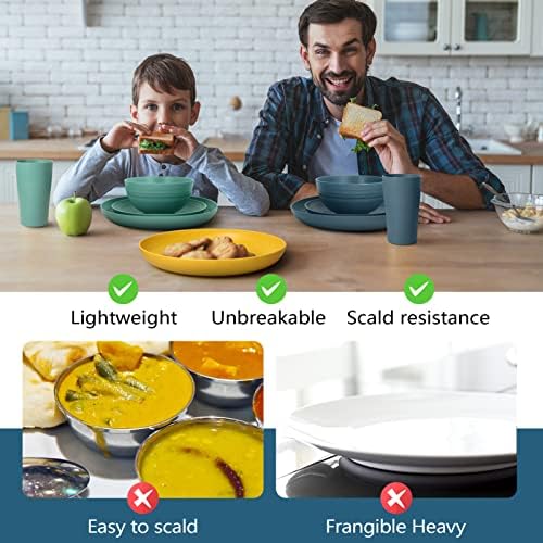 Teivio 32-Piece Plates and Bowls Sets for 8, Wheat Straw Dinnerware Sets - Image 4