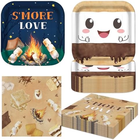 40pcs Smores Camping Birthday Party Decorations Smores Plates and Napkins for Let‘s Have S'more Fun Christmas Spplies,Suitable for 20 Guests by Unknown