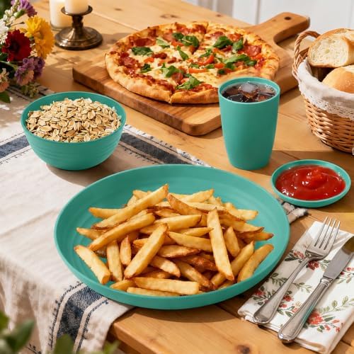 Unbreakable Wheat Straw Dinnerware Set 16 PCS - Plates and Bowls Set for 4,Dishwasher & Microwave Safe Lightweight Plates and Bowls Set for Party Camping Kitchen - Green - Image 5