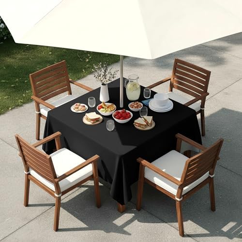 LUSHVIDA Square Outdoor Tablecloth with Umbrella Hole 54x54 Inch Black - Image 2