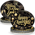 50PCS Happy New Year Oval Paper Plates 11”Large Heavy Duty Black and Gold 2026 New Year's Eve Party Decorations Year of the Horse Disposable Dessert Supplies NYE Holiday Evening Party Tableware Set by Qyeahkj