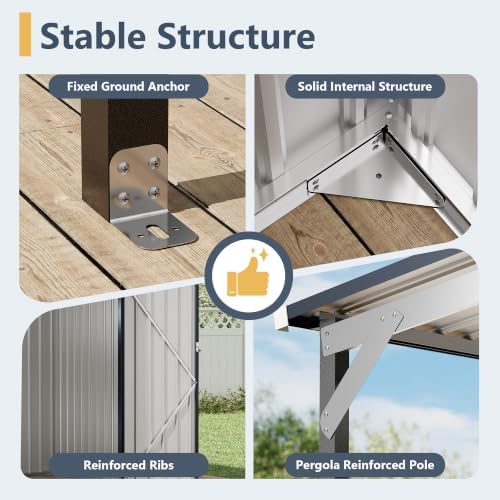 Polar Aurora 12×4 FT Outdoor Storage Metal Shed & Hardtop Gazebo Combo - Image 3