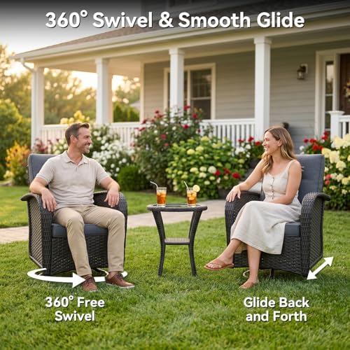 Aoxun Patio Furniture Set with Swivel Rocker Chairs, 10 Piece Outdoor Sectional Sofas, Wicker Rattan Outdoor Furniture with Thickened Cushion for Backyard, Garden Light Grey - Image 2
