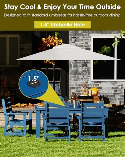 GREENVINES 7-piece Outdoor Dining Set, HDPE Table & 6 Chairs, Blue - Image 5