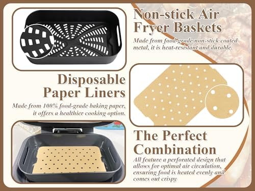Combo Crisper Basket for Ninja Foodi FG551/DG551/DG651 Smart XL 6-in-1 Indoor Grill Accessories, Non-Stick Air Fryer Basket Replacement with 100 Pack Disposable Air Fryer Paper Liners - Image 3