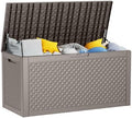 DRATO 110 Gallon Deck Boxes Outdoor Waterproof, Resin Large Lockable Storage Box with Lid, Outdoor Storage Bench Patio Cushions Furniture, Garden Tools, Pool Accessories (Grey, 110 Gallon) by DRATOprovidesawarmandcozy