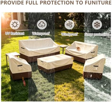 Rileytee Outdoor Patio Furniture Cover Set,5 Pcs 600D Heavy Duty 100% Waterproof Outdoor Furniture Covers, Fit 3-Seater Sofa,Patio Loveseat, Chair and Coffee Table (Beige & Brown) - Image 6