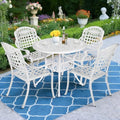 MEETWARM 5-Piece Outdoor Patio Dining Set, All-Weather Cast Aluminum Patio Conversation Set for Backyard Garden Deck with 4 Chairs and 35.4" Round Table with Umbrella Hole, White by MEETWARM