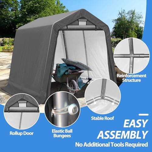 8' x 8' Outdoor Portable Storage Shed,Heavy Duty Portable Garage with Roll-up Zipper Door, Storage Shelter Shed for Generator, Vehicles,Motorcycle - Image 5