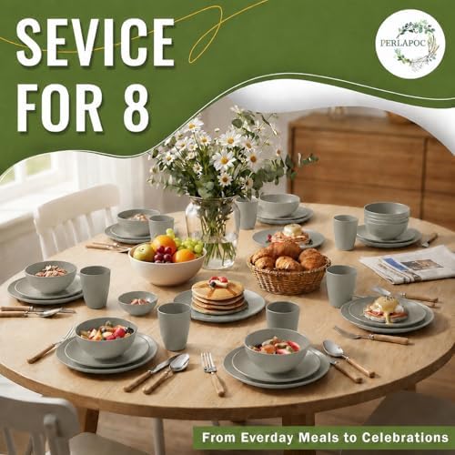 Unbreakable Wheat Straw Dinnerware Set 40 PCS - Wheat Straw Plates and Bowls Sets With Cups for 8 Dishwasher & Microwave Safe Lightweight Dish Set for Party Camping Kitchen - Grey - Image 7