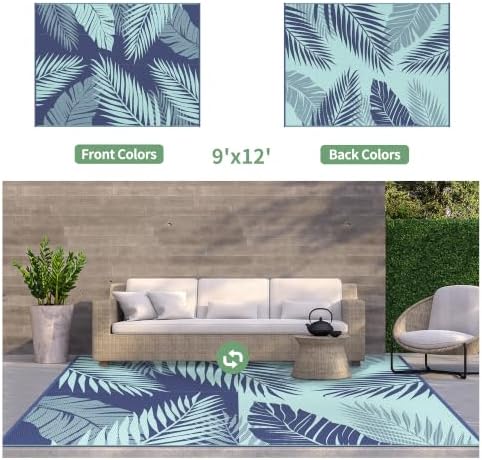 GENIMO Outdoor Rug, Waterproof Plastic Rugs for Patio, 9'x12' Navy Green - Image 2