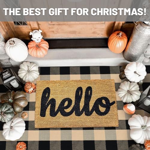 IOHOUZE 3x5 Buffalo Plaid Outdoor Rug, Washable Front Porch, Tan Black - Image 3