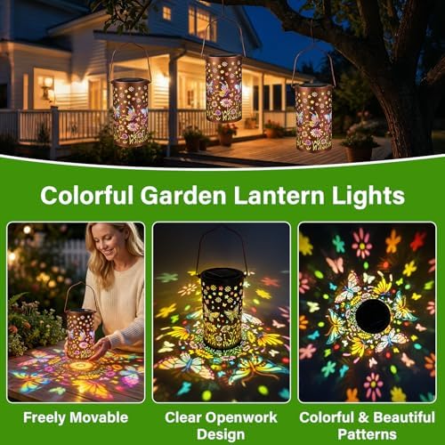 2Pack Colorful Butterfly Solar Lanterns Outdoor Decor, Garden Decor Gifts for Women Mom Sister Grandma, LED Hanging Solar Lantern Lights Outside for Table Yard Lawn Garden Path Porch - Image 6