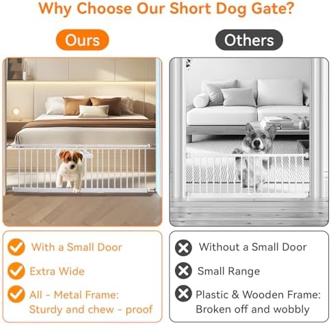 YZHDUXIU 18" Height Short Dog Gate with Small Cat Door, Adjustable 18"-48" Extra Wide Pet Gate with 4 Extension Kits Pressure Mounted for Doorways and Stairs, White - Image 5