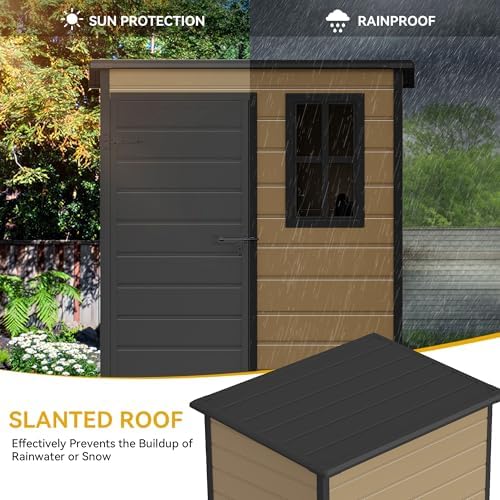DWVO 5x3 FT Outdoor Storage Shed with Floor, All-Weather Resin Storage Shed with Lockable Door & Window, Waterproof Plastic Tool Storage for Garden, Backyard, Patio, Lawn, Brown - Image 7