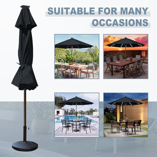 EliteShade USA 10-Year-Non-Fading 10ft Market Patio Umbrella, Commercial Grade Table Sun Umbrella with 80 Solar LED Lights, Crank Open, Windproof & UPF 50+ UV Protection for Garden, Deck, Pool, Backyard, No Tilt, Black - Image 6