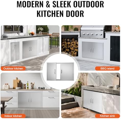 VEVOR BBQ Double Door, 35W x 24H Inch Stainless Steel Flush Mount Vertical Door with Handles, for Grilling Station - Image 6