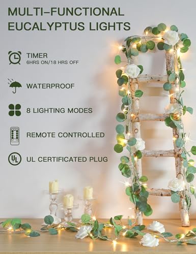 suddus 33FT 100LED Eucalyptus Garland Vines with Lights Plug in Clear Wire - Image 2