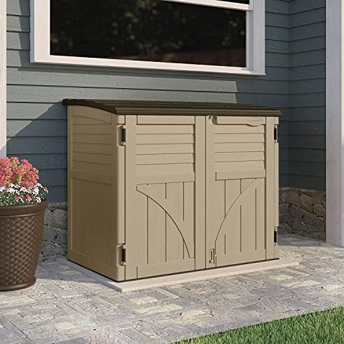 Suncast Horizontal Shed, Compact Outdoor Storage System, 34 Cu. Ft. Capacity, Sand & Slate - Lockable Multi-Wall Resin Organizer for Garbage Cans, Garden Tools, Bins, Bikes and Yard Equipment - Image 2