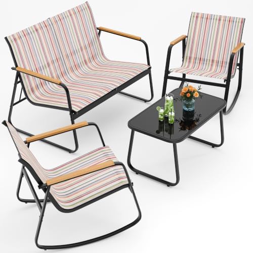 Ahomly 4-Piece Patio Furniture Set, Textile Conversation Set, Stripe by Ahomly