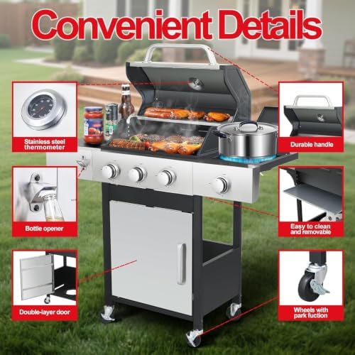 3-Burner Propane Gas Grill with Side Burner for Outdoor BBQ - Image 6
