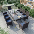 Gotland 10 Piece Outdoor Dining Set, All-Weather Rattan Patio Furniture Set with Umbrella Hole Tempered Glass Square Table, Outdoor Table and Chairs with Removable Cushions for Backyard, Deck Navy by Gotland