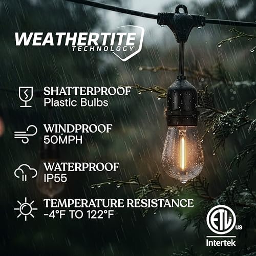 Brightech Ambience Pro 105Ft LED String Lights - 2W Commercial Grade Patio Lighting Outdoor Waterproof - Heavy Duty Dimmable Vintage Edison Porch Lights for Outside, Backyard - 34 Bulbs, Soft White - Image 2