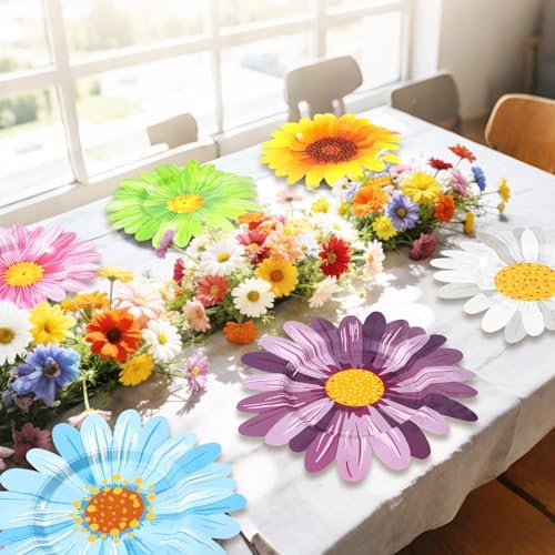 JarThenaAMCS 60 Pcs Daisy Floral Paper Plates Summer Disposable Plates 11 Inch Decorative Watercolor Sunflower Tableware Dessert Plate for Spring Party Tableware Supplies - Image 7