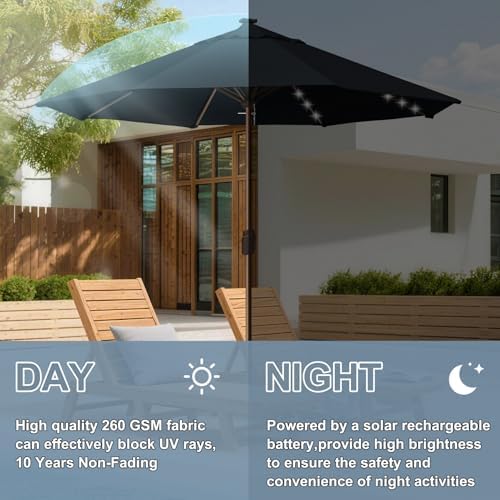 EliteShade USA 10-Year-Non-Fading 10ft Market Patio Umbrella, Commercial Grade Table Sun Umbrella with 80 Solar LED Lights, Crank Open, Windproof & UPF 50+ UV Protection for Garden, Deck, Pool, Backyard, No Tilt, Black - Image 5