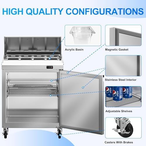 Rockitch 29" W Commercial Sandwich Prep Table Refrigerator 7.6 Cu.ft 8 Pans - Image 3