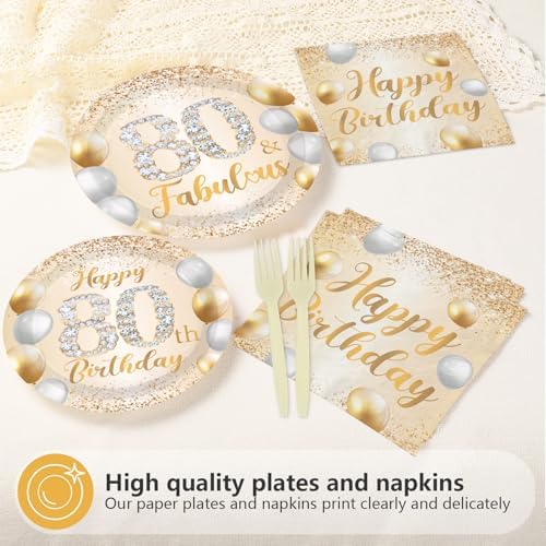 96Pcs White and Gold 80th Birthday Party Decorations,Serves 24 - Image 3